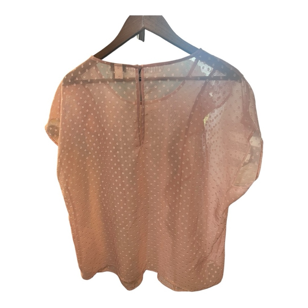 TORRID LIGHT PINK CHIFFON SHEER SWISS DOT RUFFLE BLOUSE SZ 1X - Picture 7 of 7
